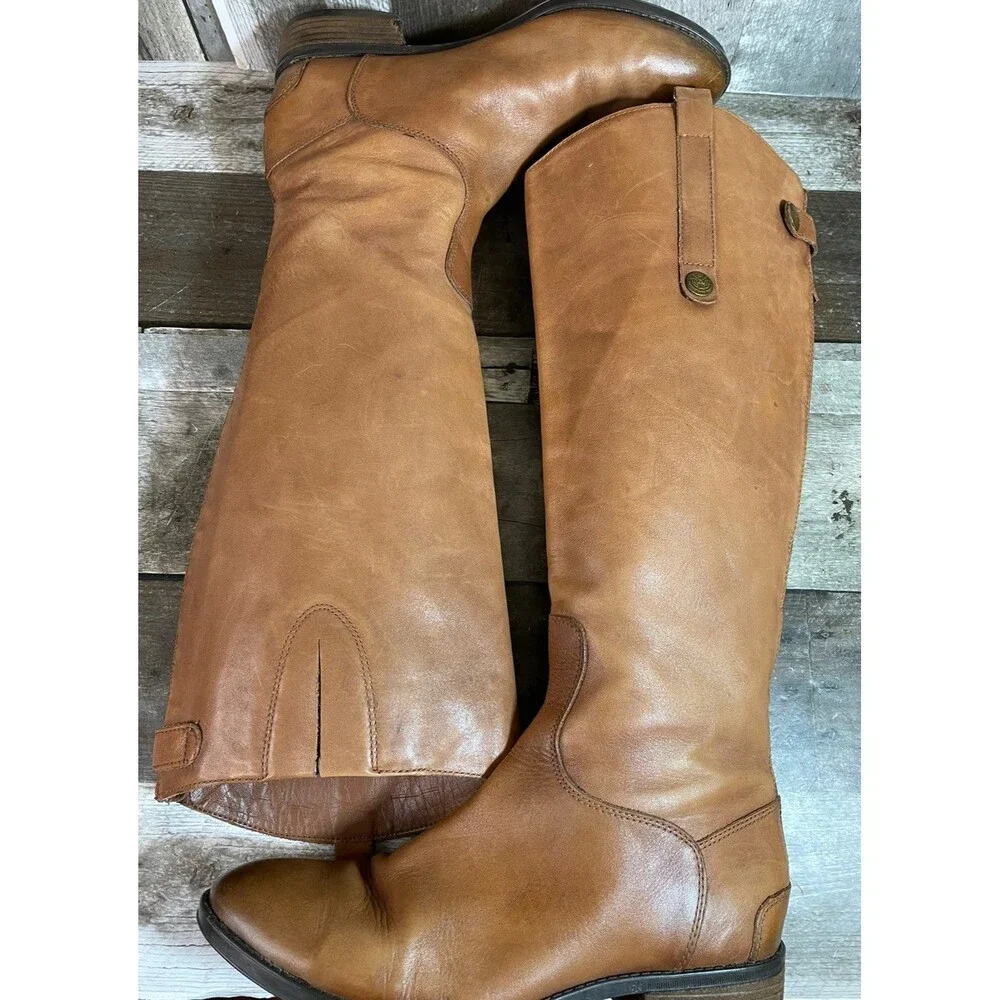 Sam Edelman Penny High Riding Boots Brown Leather Camel Whiskey Equestrian 8